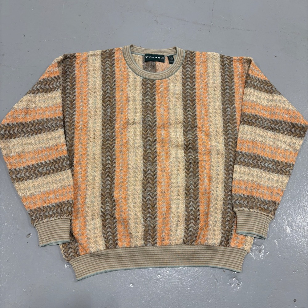 Tundra Canada Vintage 90s Knit Sweater Mens Medium Orange Brown Coogi Style